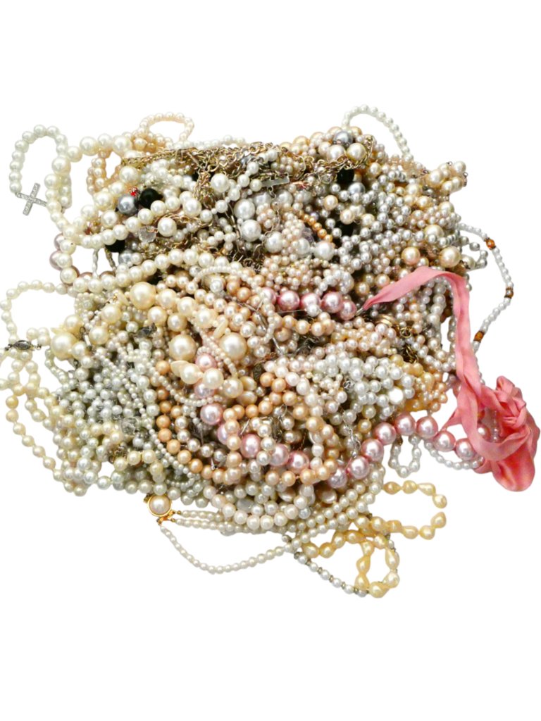 Faux Pearl Fashion Jewelry Lot Necklaces Bracelets Wearable Resale Crafts (#A )